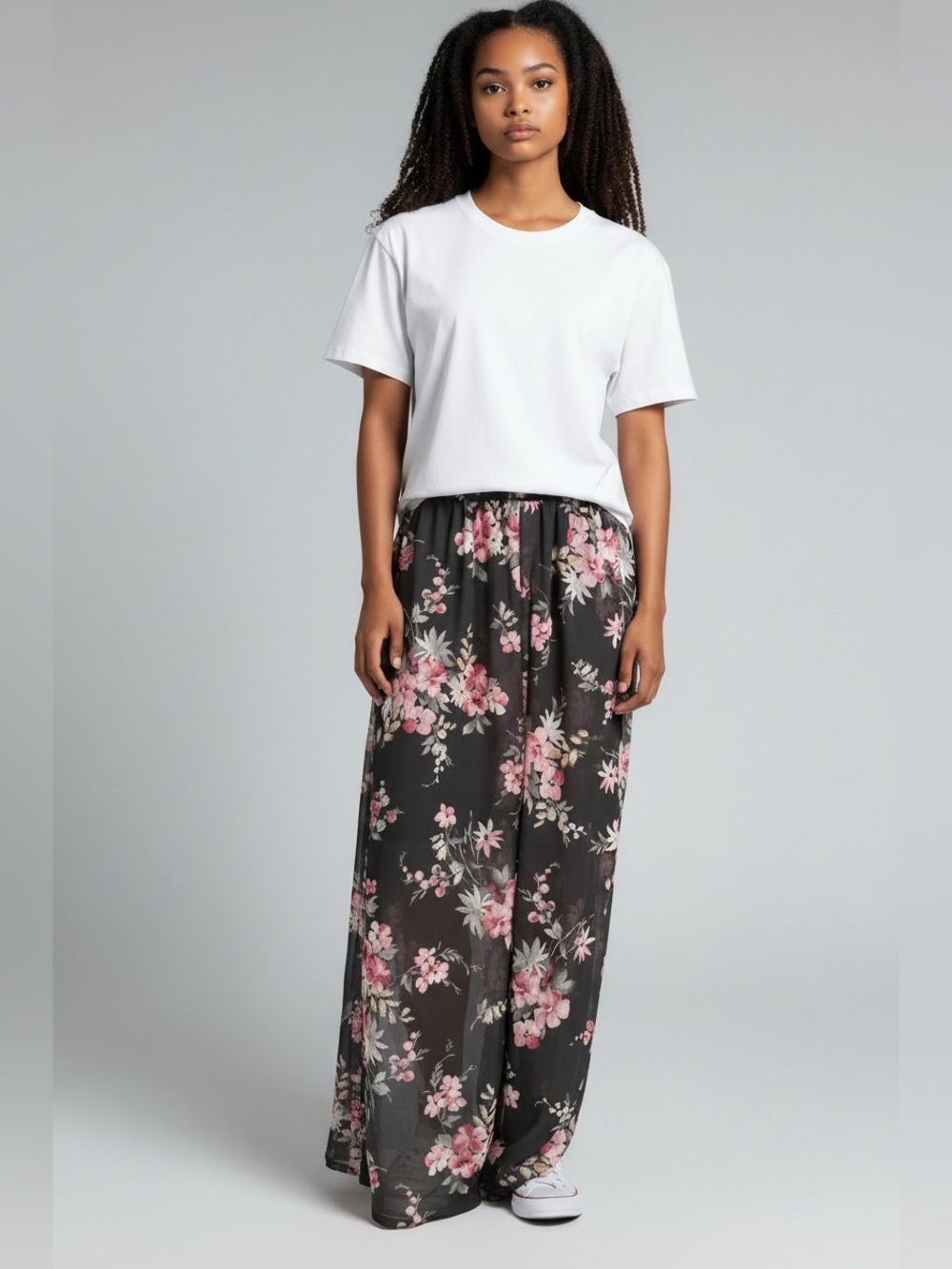 Floral Print Black Maxi Skirt